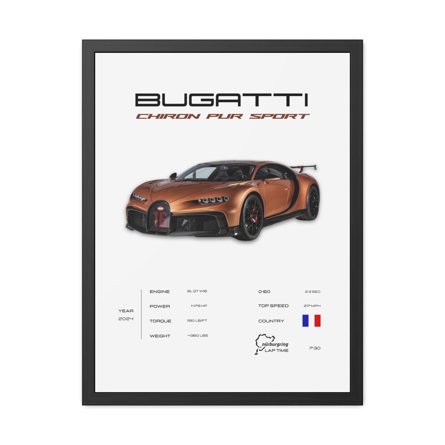 Bugatti Chiron Pur Sport Framed Poster
