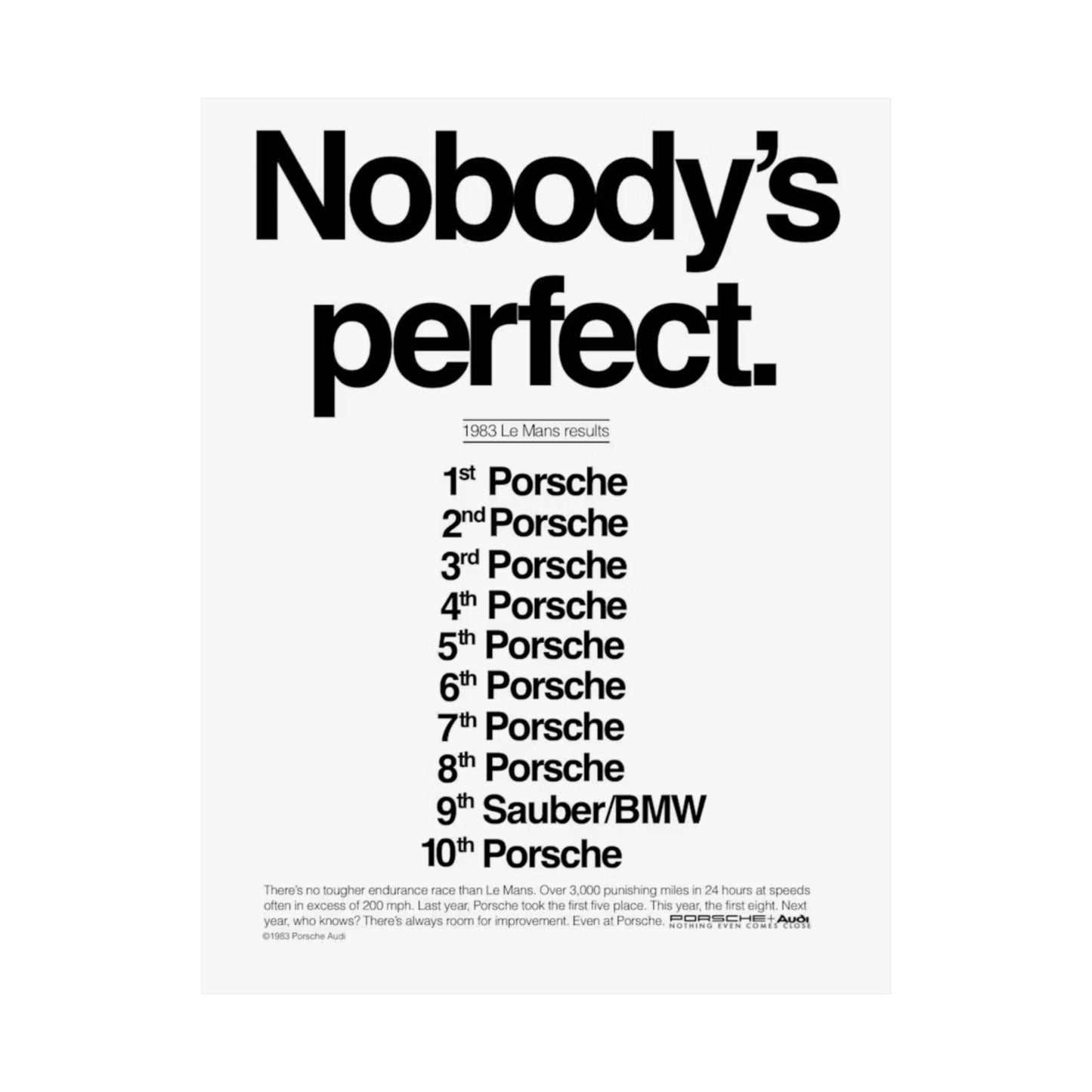 Nobody's Perfect Porsche Poster